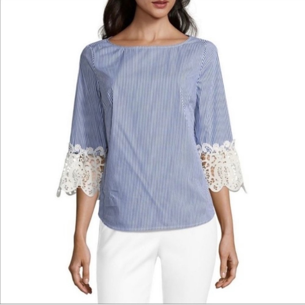 Classy Liz Claiborne Career Elbow Lace Sleeve Top - Picture 3 of 7